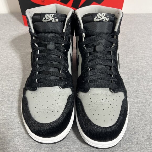 Nike Air Jordan 1 Retro High OG Shoes Black Grey Bovine Fur Mens 10.5 Womens 12 - Picture 5 of 16